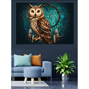 Hayalci Bakışlı Baykuş Portresi Dekoratif Kanvas - Mdf Ahşap Tablo 100x140 cm