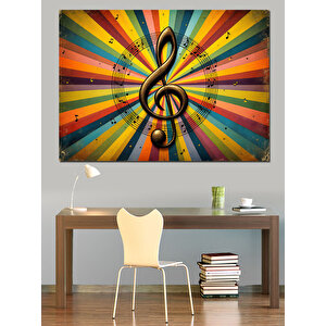 Renkli Nota Sembolü Dekoratif Kanvas - Mdf Ahşap Tablo 35x50 cm