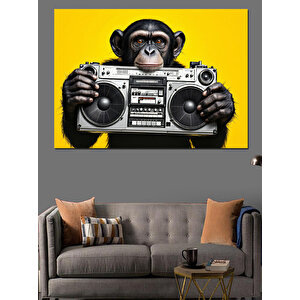 Boombox Tutan Havalı Maymun Dekoratif Kanvas - Mdf Ahşap Tablo 25x35 cm