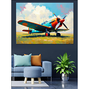 Retro Renkli Uçak Dekoratif Kanvas - Mdf Ahşap Tablo 100x140 cm