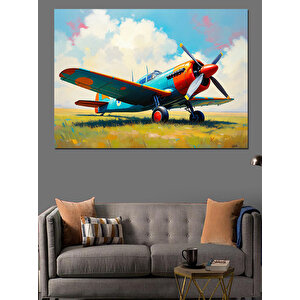 Retro Renkli Uçak Dekoratif Kanvas - Mdf Ahşap Tablo 100x140 cm