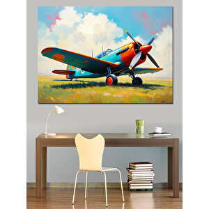 Retro Renkli Uçak Dekoratif Kanvas - Mdf Ahşap Tablo 100x140 cm