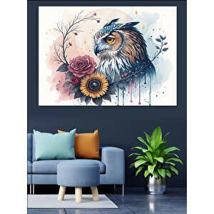 Sulu Boya Baykuş Çizimi Dekoratif Kanvas - Mdf Ahşap Tablo