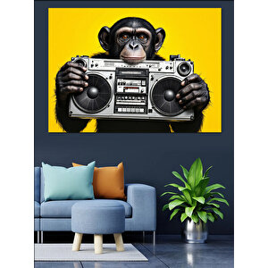 Boombox Tutan Havalı Maymun Dekoratif Kanvas - Mdf Ahşap Tablo 100x140 cm