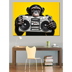 Boombox Tutan Havalı Maymun Dekoratif Kanvas - Mdf Ahşap Tablo 100x140 cm
