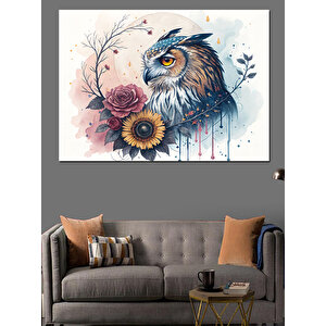 Sulu Boya Baykuş Çizimi Dekoratif Kanvas - Mdf Ahşap Tablo 100x140 cm