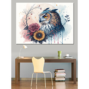 Sulu Boya Baykuş Çizimi Dekoratif Kanvas - Mdf Ahşap Tablo 100x140 cm