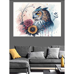 Sulu Boya Baykuş Çizimi Dekoratif Kanvas - Mdf Ahşap Tablo 100x140 cm