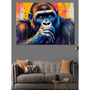 Mavi Goril Portresi Dekoratif Kanvas - Mdf Ahşap Tablo 100x140 cm