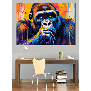 Mavi Goril Portresi Dekoratif Kanvas - Mdf Ahşap Tablo 100x140 cm