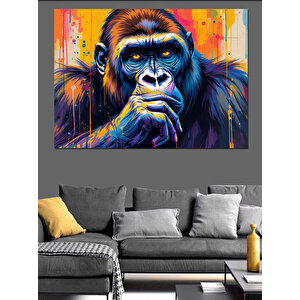 Mavi Goril Portresi Dekoratif Kanvas - Mdf Ahşap Tablo 100x140 cm