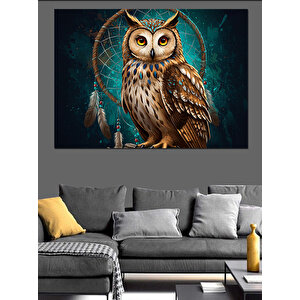 Baykuş Portresi Mavi Fon Dekoratif Kanvas - Mdf Ahşap Tablo 50x70 cm