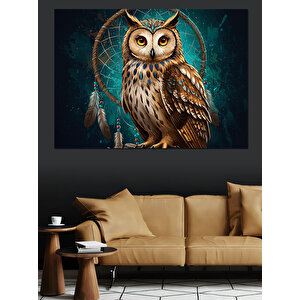 Baykuş Portresi Mavi Fon Dekoratif Kanvas - Mdf Ahşap Tablo 70x100 cm