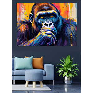 Mavi Goril Portresi Dekoratif Kanvas - Mdf Ahşap Tablo