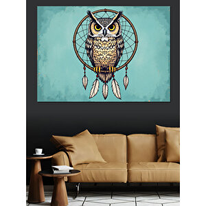 Tüy Detaylı Baykuş Dekoratif Kanvas - Mdf Ahşap Tablo 100x140 cm