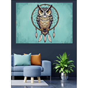 Tüy Detaylı Baykuş Dekoratif Kanvas - Mdf Ahşap Tablo 100x140 cm