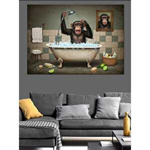 Maymun Küvette Banyosu Dekoratif Kanvas - Mdf Ahşap Tablo 50x70 cm
