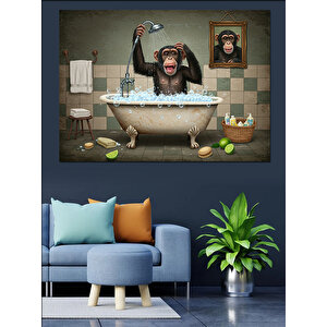 Maymun Küvette Banyosu Dekoratif Kanvas - Mdf Ahşap Tablo 50x70 cm