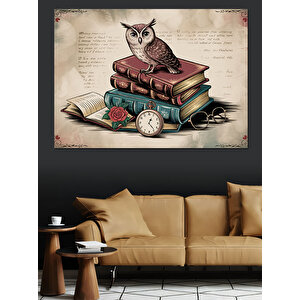 Kitap Üstünde Bilge Baykuş Dekoratif Kanvas - Mdf Ahşap Tablo