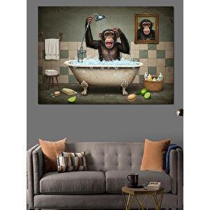 Maymun Küvette Banyosu Dekoratif Kanvas - Mdf Ahşap Tablo