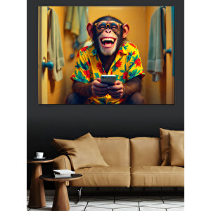 Gülen Renkli Maymun Dekoratif Kanvas - Mdf Ahşap Tablo 100x140 cm