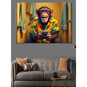 Gülen Renkli Maymun Dekoratif Kanvas - Mdf Ahşap Tablo