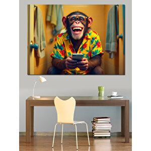Gülen Renkli Maymun Dekoratif Kanvas - Mdf Ahşap Tablo