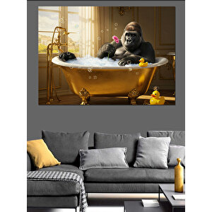 Altın Küvette Goril Dekoratif Kanvas - Mdf Ahşap Tablo 70x100 cm