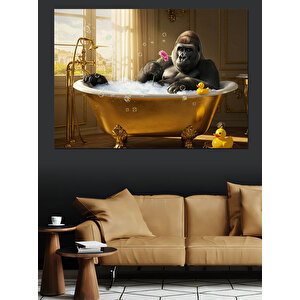 Altın Küvette Goril Dekoratif Kanvas - Mdf Ahşap Tablo 70x100 cm