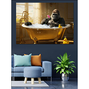 Altın Küvette Goril Dekoratif Kanvas - Mdf Ahşap Tablo 70x100 cm