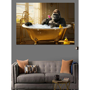 Altın Küvette Goril Dekoratif Kanvas - Mdf Ahşap Tablo
