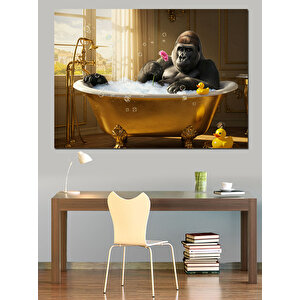 Altın Küvette Goril Dekoratif Kanvas - Mdf Ahşap Tablo