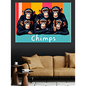 Renkli Eğlenceli Maymun İllüstrasyonu Dekoratif Kanvas - Mdf Ahşap Tablo 50x70 cm