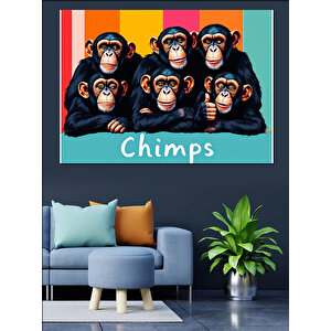 Renkli Eğlenceli Maymun İllüstrasyonu Dekoratif Kanvas - Mdf Ahşap Tablo 50x70 cm