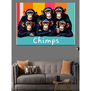 Renkli Eğlenceli Maymun İllüstrasyonu Dekoratif Kanvas - Mdf Ahşap Tablo 50x70 cm
