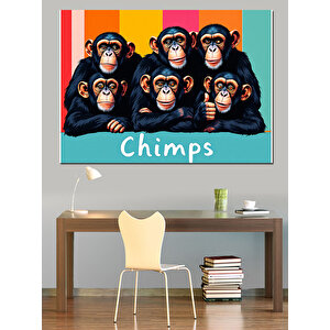 Renkli Eğlenceli Maymun İllüstrasyonu Dekoratif Kanvas - Mdf Ahşap Tablo