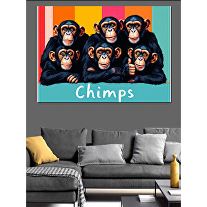 Renkli Eğlenceli Maymun İllüstrasyonu Dekoratif Kanvas - Mdf Ahşap Tablo