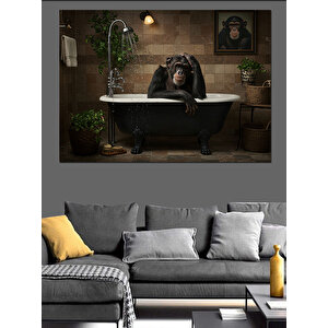 Küvette Düşünen Maymun Dekoratif Kanvas - Mdf Ahşap Tablo 70x100 cm