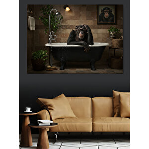 Küvette Düşünen Maymun Dekoratif Kanvas - Mdf Ahşap Tablo 70x100 cm