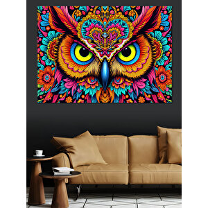 Renkli Baykuş Deseni Dekoratif Kanvas - Mdf Ahşap Tablo