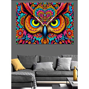 Renkli Baykuş Deseni Dekoratif Kanvas - Mdf Ahşap Tablo