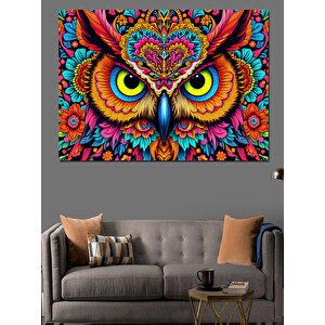 Renkli Baykuş Deseni Dekoratif Kanvas - Mdf Ahşap Tablo 50x70 cm