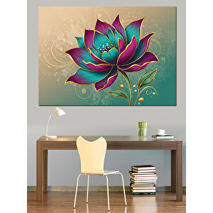 Pembe Mavi Lotus Dekoratif Kanvas - Mdf Ahşap Tablo 100x140 cm