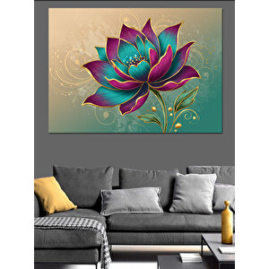 Pembe Mavi Lotus Dekoratif Kanvas - Mdf Ahşap Tablo 100x140 cm