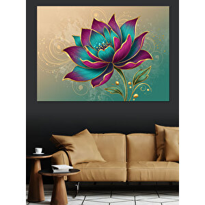 Pembe Mavi Lotus Dekoratif Kanvas - Mdf Ahşap Tablo 100x140 cm