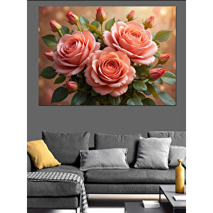 Pembe Tonlu Gül Buketi Dekoratif Kanvas - Mdf Ahşap Tablo 100x140 cm