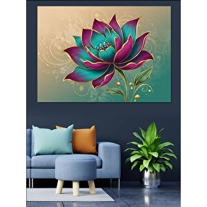 Pembe Mavi Lotus Dekoratif Kanvas - Mdf Ahşap Tablo