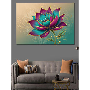 Pembe Mavi Lotus Dekoratif Kanvas - Mdf Ahşap Tablo