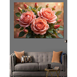 Pembe Tonlu Gül Buketi Dekoratif Kanvas - Mdf Ahşap Tablo