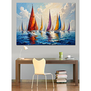 Rüzgarda Renkli Yelkenliler Dekoratif Kanvas - Mdf Ahşap Tablo 50x70 cm